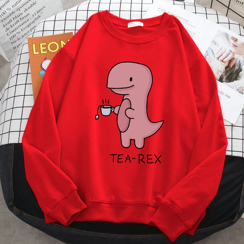 Autumn Funny Sweatshirts For Women Funny Dinosaur Drink Coffee Printing Hoodies Fleece Soft Pullovers Loose Warm Ladies Clothing