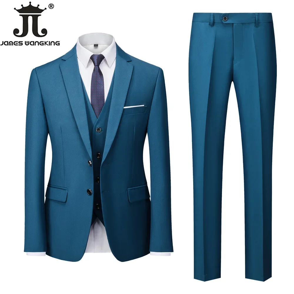 18 Color ( Jacket + Vest + Pants ) High-end Brand Solid Color Formal Office Business Suit Three-pcs Set Groom Wedding Dress