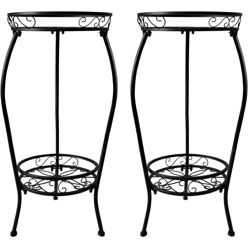 

Metal Plant Stand 2 Tier Indoor Outdoor, 2 Pack Tall Flower Pot Shelf Rustproof Stable Heavy Duty Corner Stand, 28 inch
