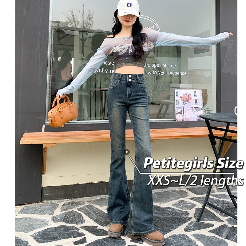 Petite girls 145 Small short retro micro-cut jeans women regular high-waisted stretch pear shape xs slimming