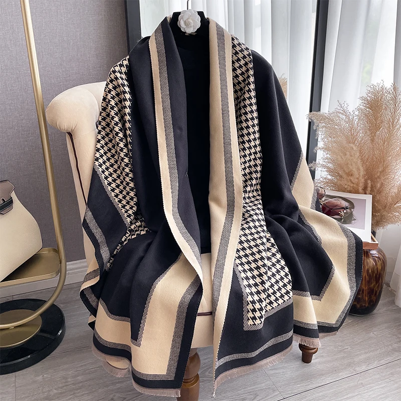 2024 Luxury Brand Two-Sided Jacquard Scarf pashmina Cashmere Soft Warm Fringe Pashmina Shawl Winter Coldproof Windproof Blanket