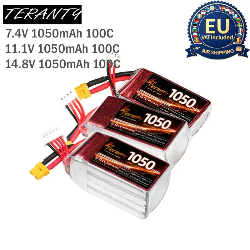 2 batteries Lipo RC 1050mAh 2S 3S 4S 7.4V 11.1V 14.8V 100C continu 200C en rafale XT60 Teranty pour avions RC multi-rotors