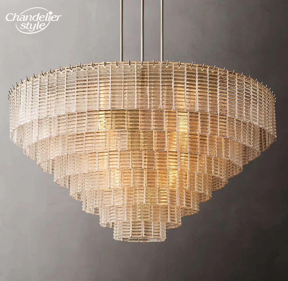 Sirene Clear Glass Round Chandeliers Vintage LED Tiers Brass Chrome Black Lights Living Room Farmhouse Indoor Lighting Fixture