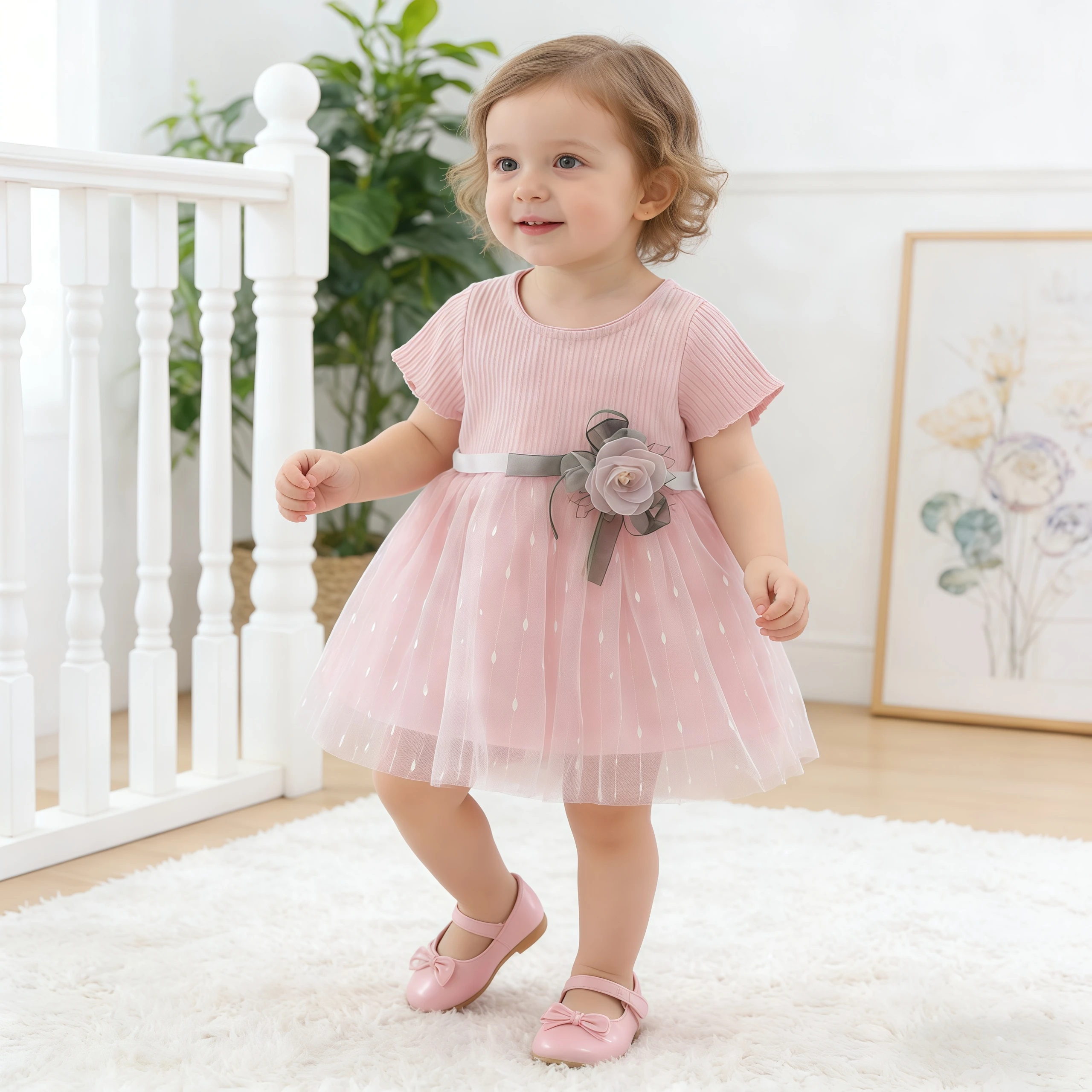 

Summer Infant Baby Girls Appliques Princess Dress Flower Mesh Dress For Kids Birthday Party Baptism Christmas Casual Dress