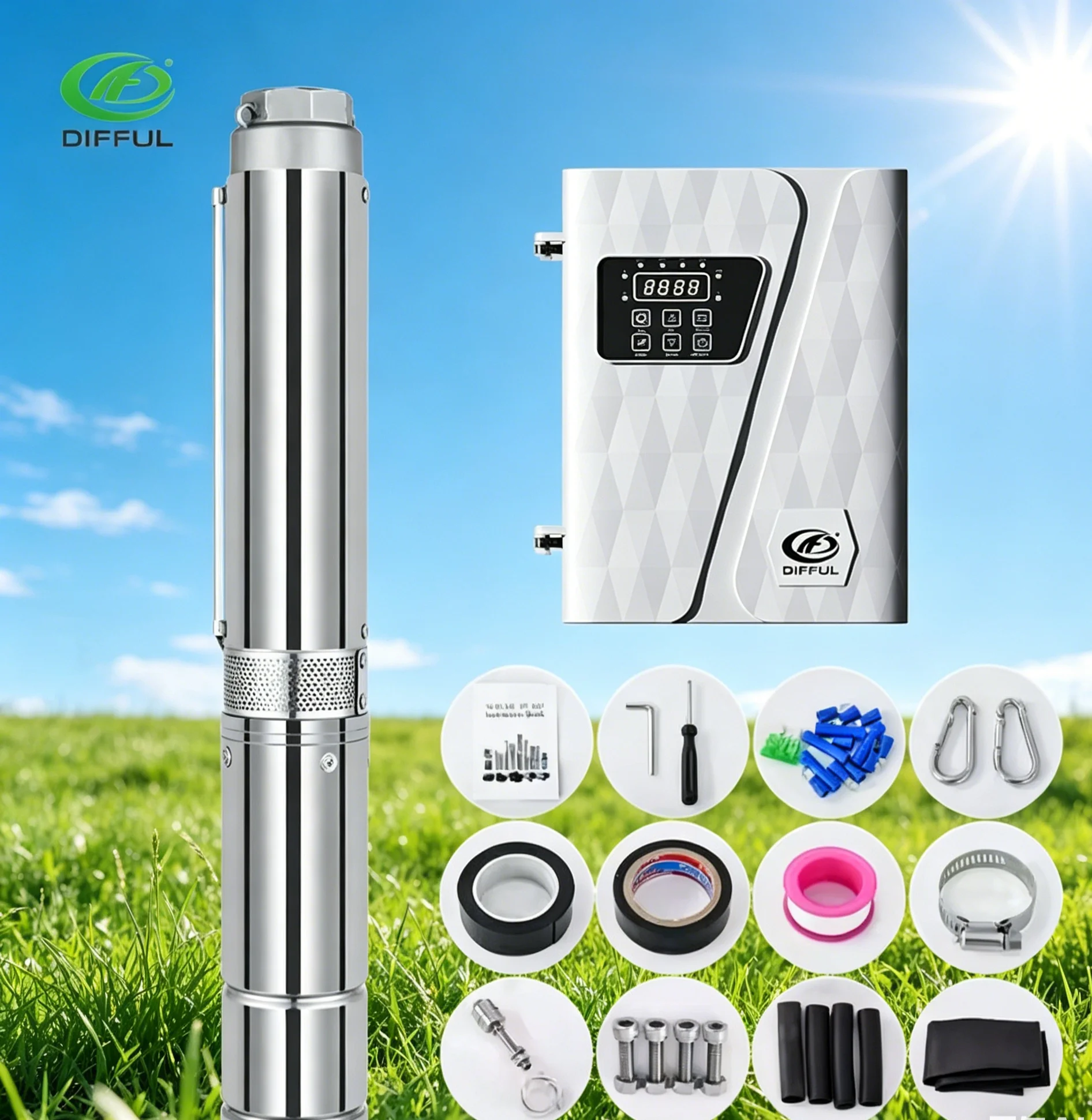 DC520-650V High Pressure Deep Well Pump 10HP Irrigation AC/DC Model 4000rpm Plastic Impeller Difful 7500W