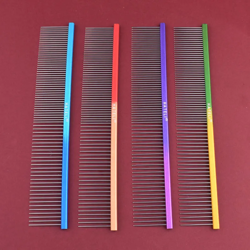 New Pet Rainbow Comb Dog Cat Grooming 19cm Comb ，Stainless Steel Pet Comb Dense Teeth Cleaning Brush Hair Removal Pet Supplies