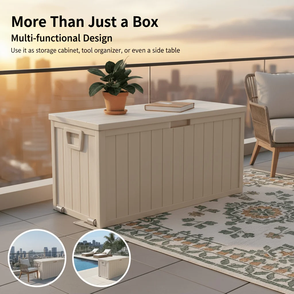 75 Gallon Outdoor Storage Box with Handles, Deck Box with Handles for Pool Additions, Garden Tools, Camping Gear, Holiday Gift, Easy to Assemble, Box, Cabinet, Rack for Outdoor Storage, with Gloves And Hammer, Box, Cabinet, Rack for Outdoor Storage