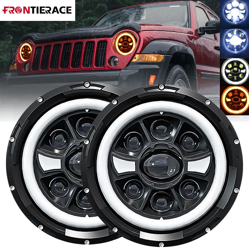 

7 inch Motorcycle angel eyes LED Light Wrangler Jeep Headlights 200W Night Illumination Car Driving Light