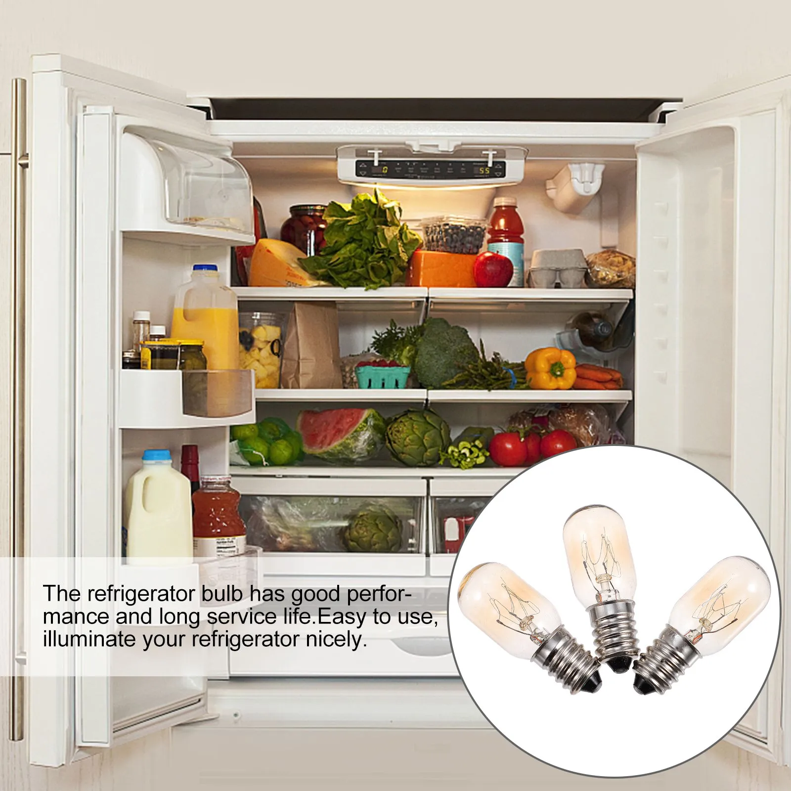 3Pcs E14 LED Bulbs Refrigerator Light Bulb Oven Replacement Microwave Lamp Bulb Heat Resistant Glass Cover Compact