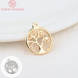 (664)10PCS 15.7MM Hole 1.5MM 24K Gold Color Plated Brass Tree Charms Pendants High Quality Jewelry Accessories
