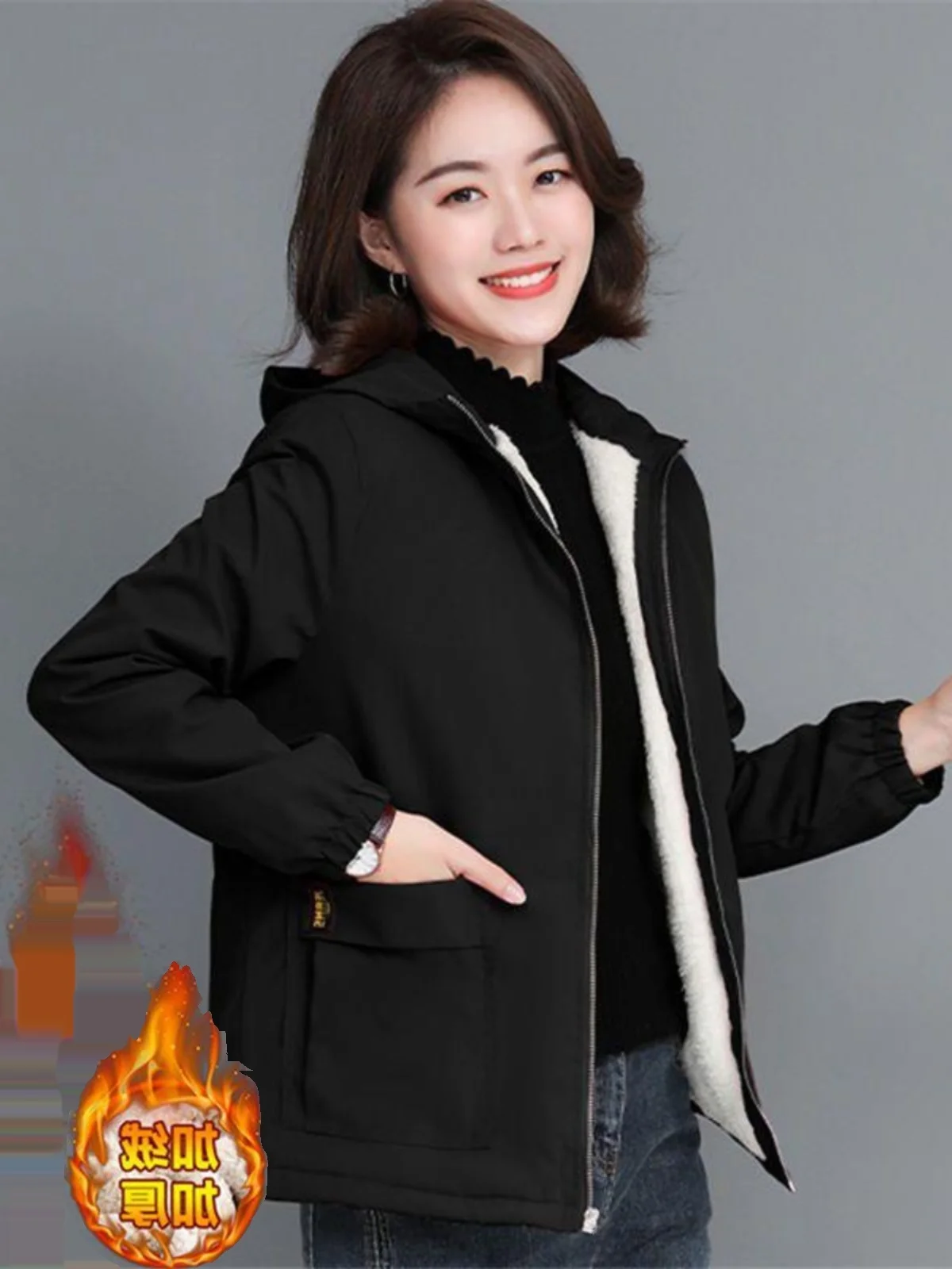 Thiened Fce chaud Jaet manteau femmes hiver nouvelle Version coréenne Sle maman d'âge moyen Faion coupe-vent à capuche ample