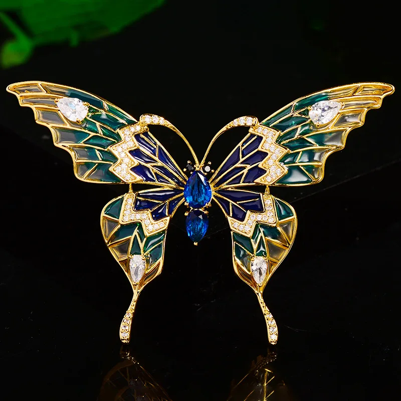 

2023 Trendy Enamel Butterfly Brooch Insect Animal Light Luxury Zircon Corsage for Woman Suit Sweater Jacket Pin Birthday Gift