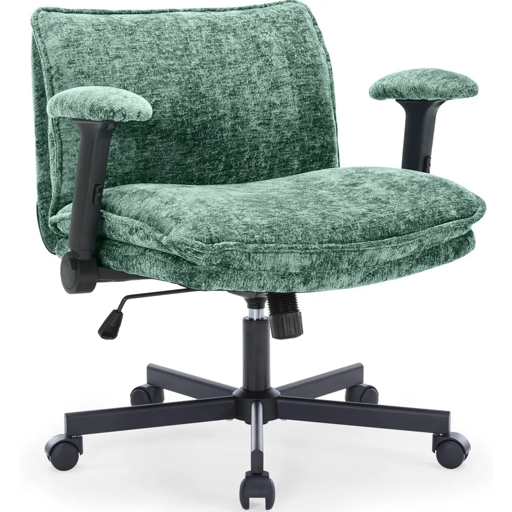 

Cross Legged Office Chair with Wheels and Adjustable Flip-Arms, Criss Cross Desk Chair with Thick Cushion, Wide Seat Chair for H