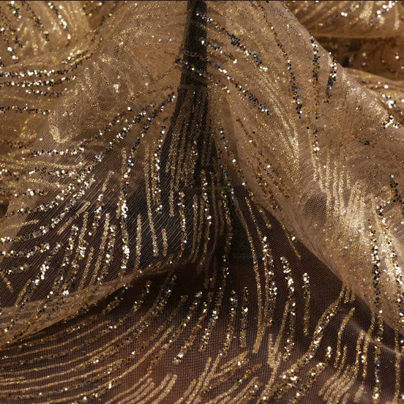 Mesh Fabric Gold Champagne Silver Hot Stamping Wedding Dress Designer Creative DIY Flash Special Fabric