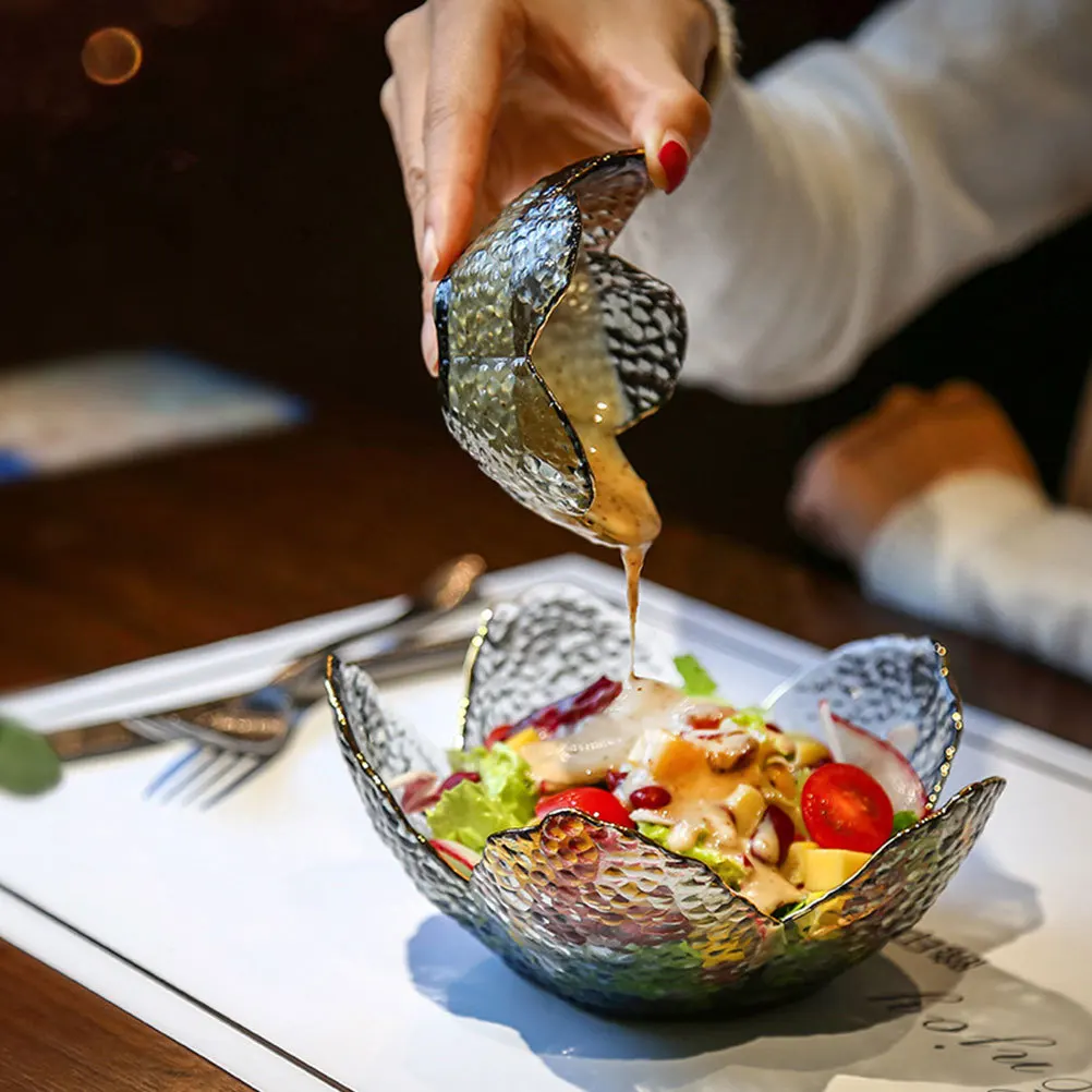 

3Pcs Flower Shaped Glass Bowl Premium Material Fruit Salad Container Home Restaurant Use Transparent Easy Clean Dish