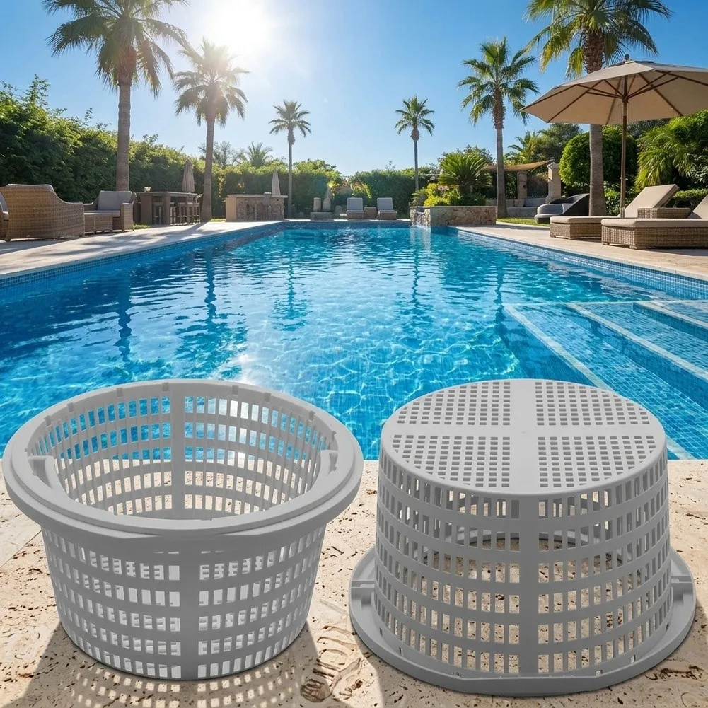 Plastic Pool Skimmer Basket Sized for Standard Skimmer Boxes to Intercept Leaves and Light Debris at Water Level