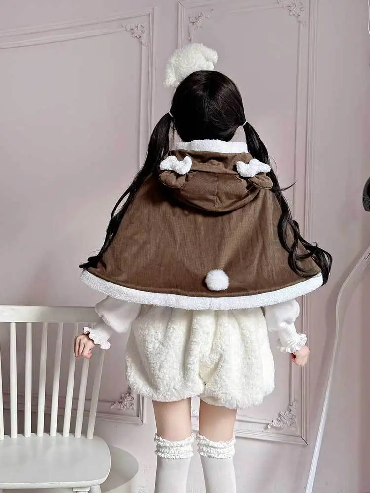 Coalfell Original Cosplay Cute Plush Cape Cloak Fashion Shawl Lolita Top Little Bear Biscuit