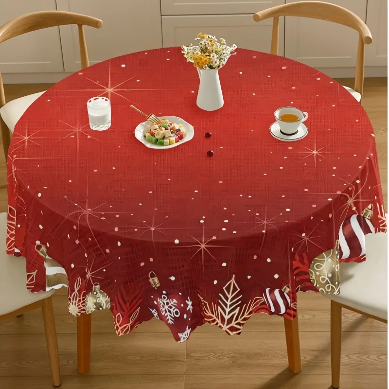 2D flat print, Christmas-themed lace round tablecloth with bells and spherical pattern, perfect for decorating Christmas