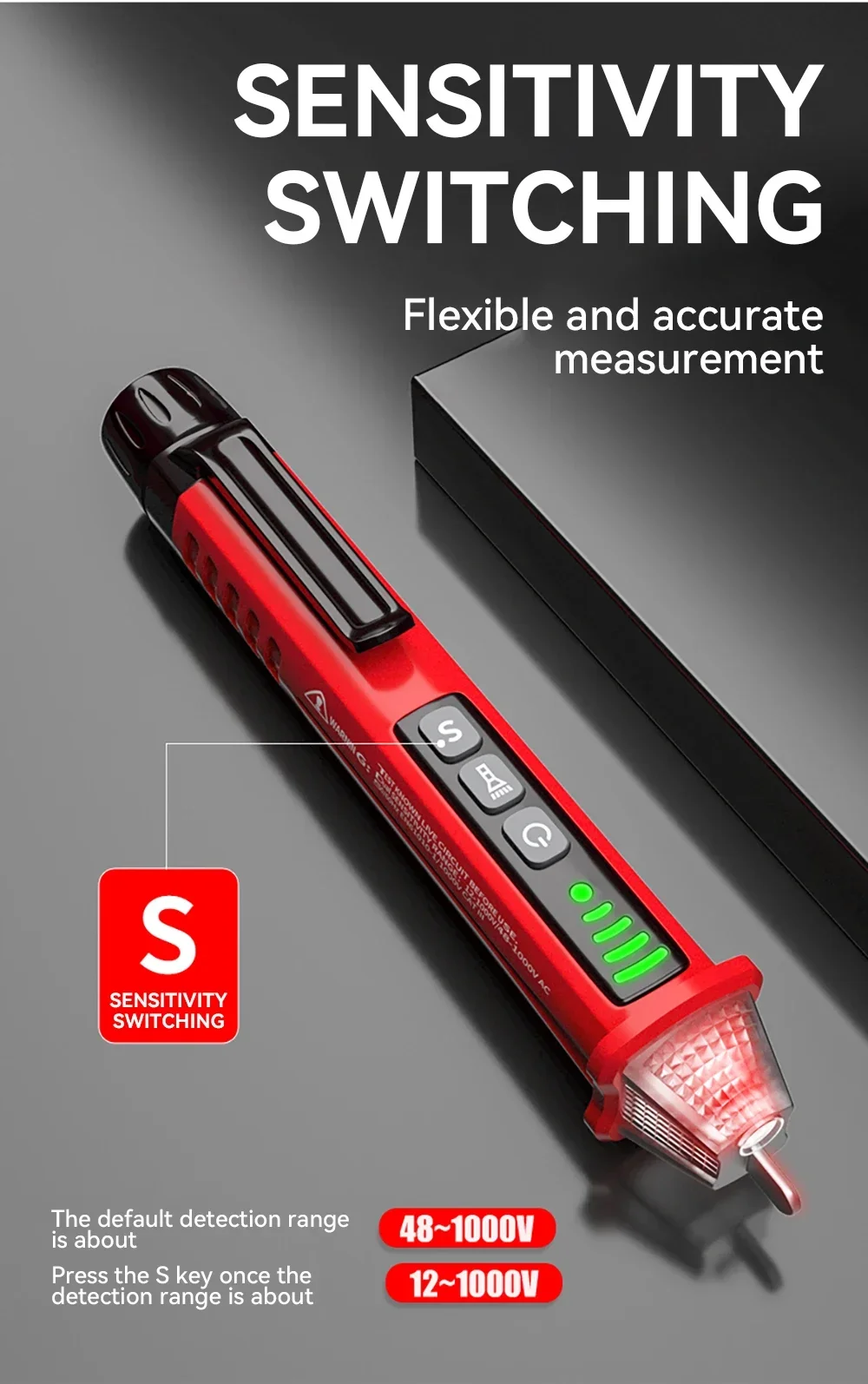 Adjustable LED light battery 12-1000 W portable non-contact voice test pen power tool