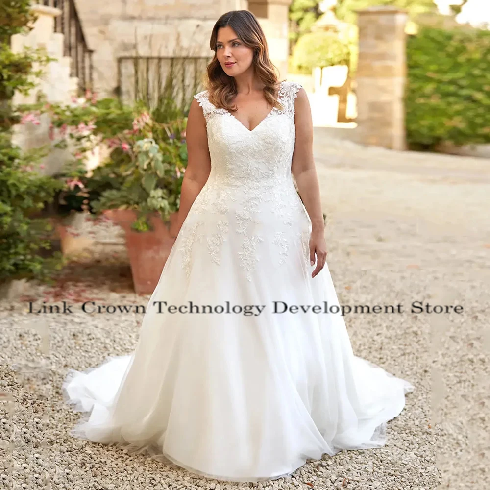 

Plus Size Ivory Wedding Dresses with Lace Sleeveless Bridal Gowns for Women Soft Tulle Vestido De Novia 2024 Summer Court Train