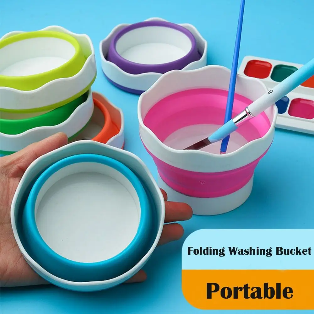 

Silicone Paint Brush Washer Foldable Mini Folding Washing Bucket Portable Retractable Brush Bucket for Oil Painting Face Paint
