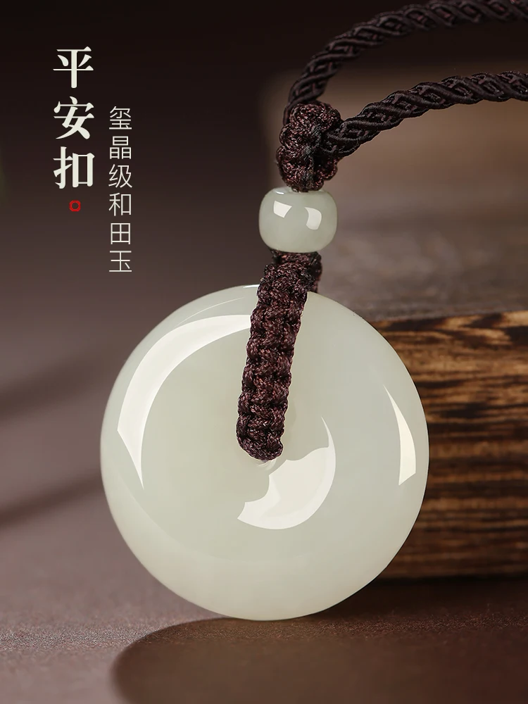 

Natural 100% real hetian jade carve safety button pendant Bless peace necklace jewellery fashion for women men lucky gifts