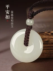 Natural 100% real hetian jade carve safety button pendant Bless peace necklace jewellery fashion for women men lucky gifts