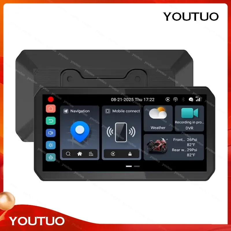 Motorcycle GPS Navigation with TPMS IP67 Waterproof HD DVR Dual Bluetooth Support Android System Support 4G Network
