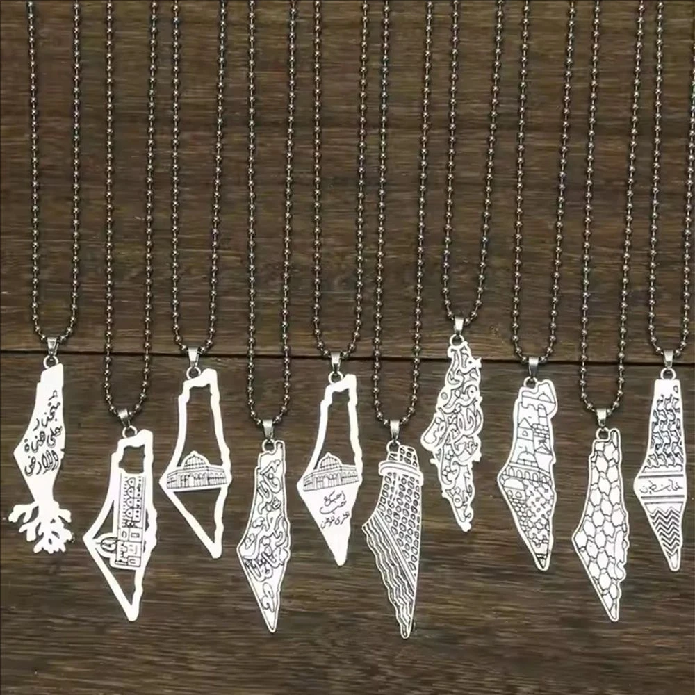 فلسطين خريطة البلد العلم قلادة قلادة للرجال النساء الفولاذ المقاوم للصدأ القلائد مجوهرات هدايا ﻿