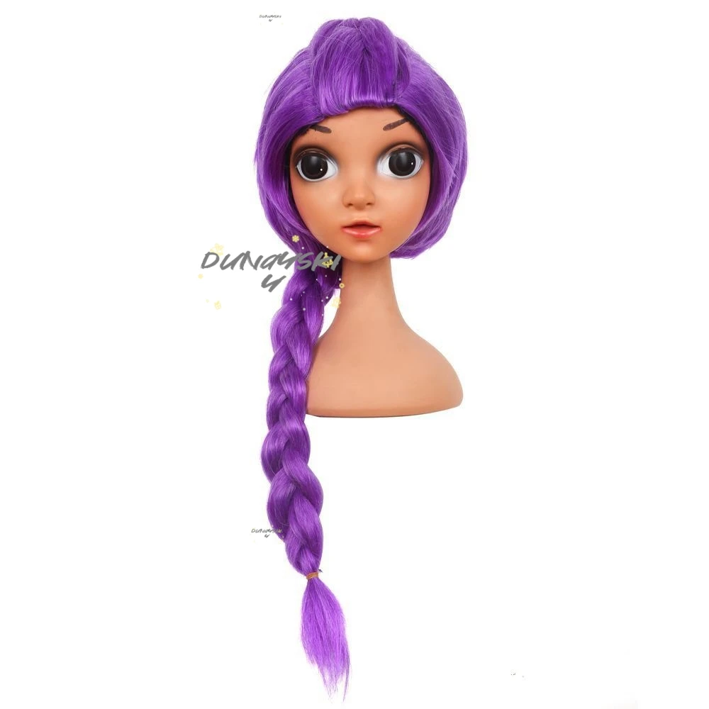 Pelucas de cosplay Rumi para niños, 60 cm, espectáculo de Halloween para mujeres, cazadores de demonios, Cosplay, pelo sintético resistente al calor, color morado mezclado, fiesta 상