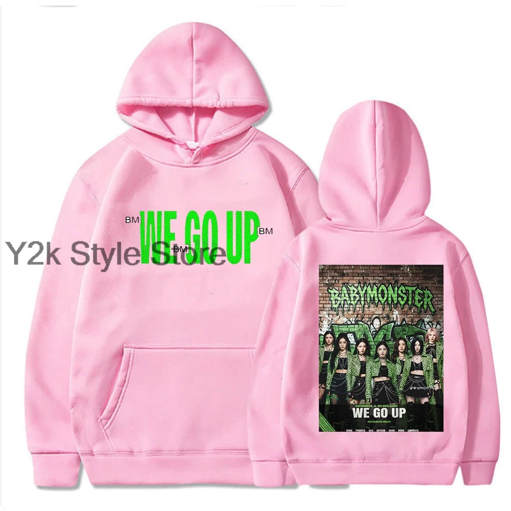 Kpop BABYMONSTER نحن نذهب مع هوديس Y2K امرأة بلوزات القوطية إلكتروني طباعة ملابس الشتاء رجل الهيب هوب harajuku الشتاء هوديس
