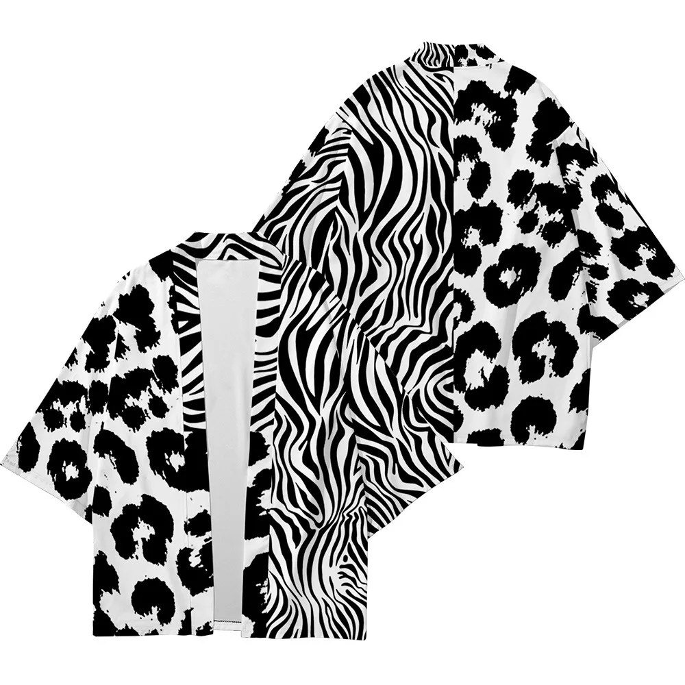 Plus Size 6XL 5XL 4XL Leopard Print Beach Japanese Kimono No Yaiba Robe Cardigan Men Shirts Yukata Haori Women's Clothing