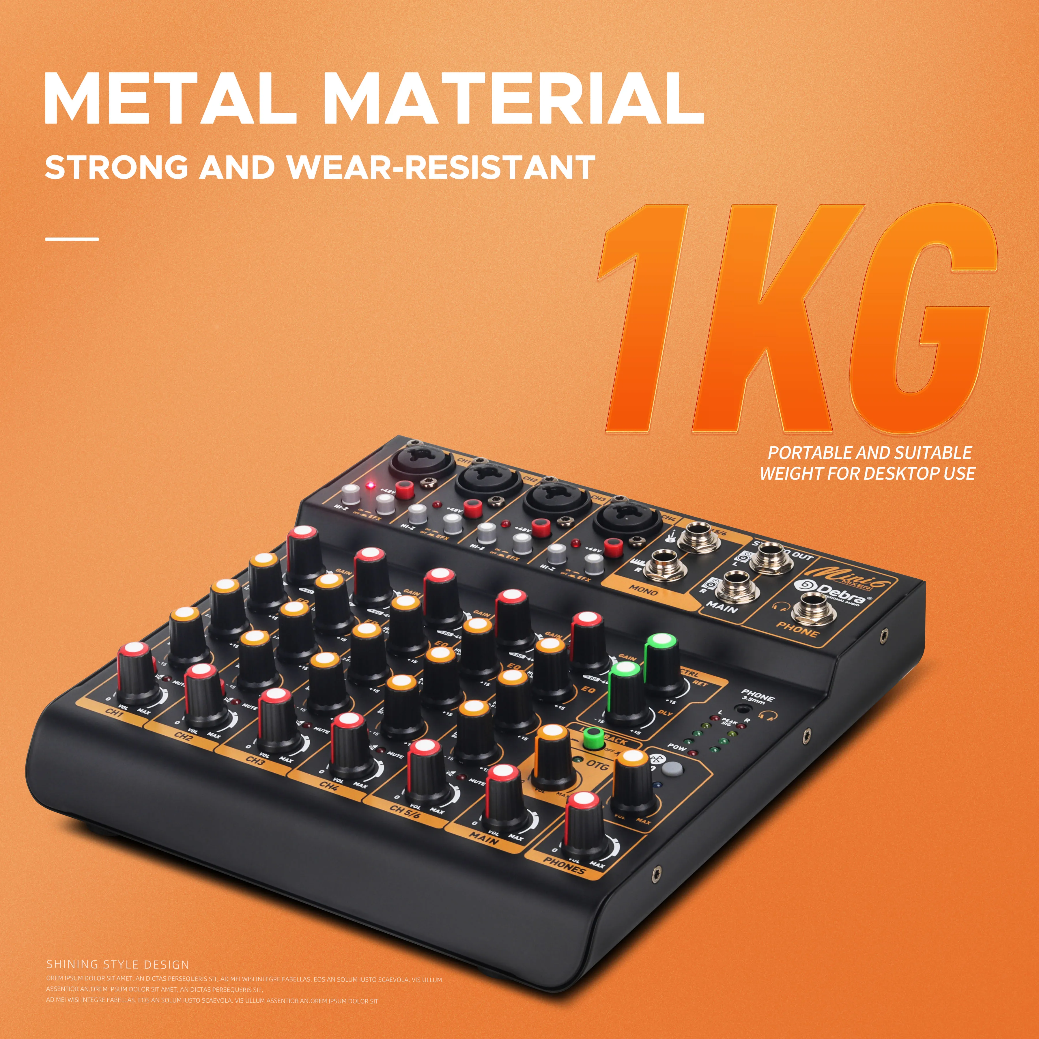 Scheda di registrazione audio audio portatile OEM Karaoke Mini6 Console di missaggio con controllo mixer a 6 canali