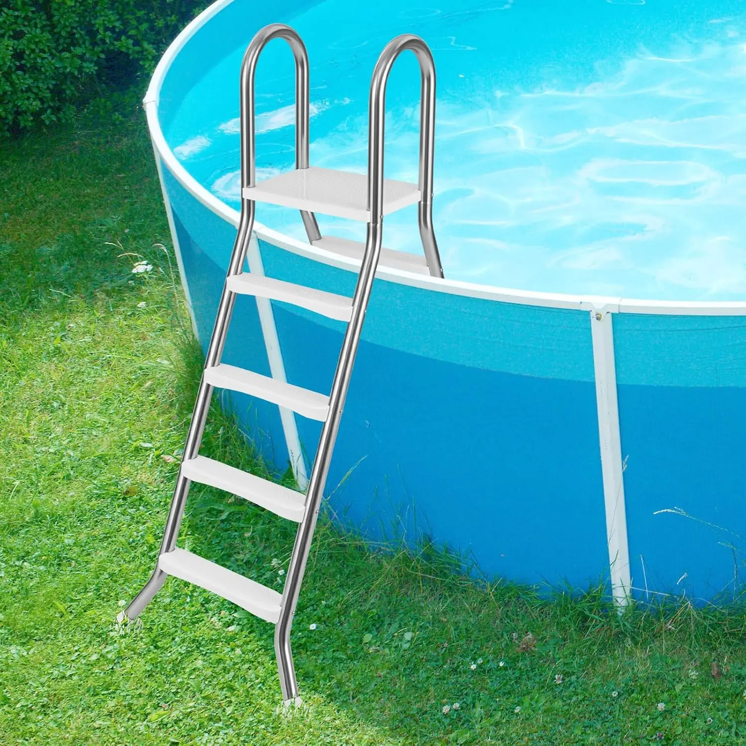 

4-Step Double-Sided Above Ground Pool Ladder Stainless Steel Rotating Top Platform Non-Slip Steps