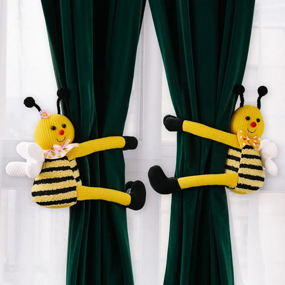 Cartoon Bee Curtains Ties Knitted DIY Bee Curtain Buckle Clips Funny Animal Window Curtains Tiebacks Party Favors