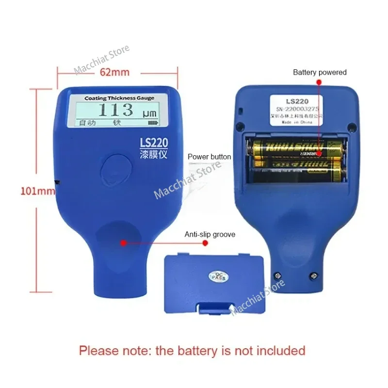 Coating Tester 0-2000μ0.1μFe NFe Probe LS220 For Auto Car Paint Film Thickness Gauge -20℃ LCD Screen