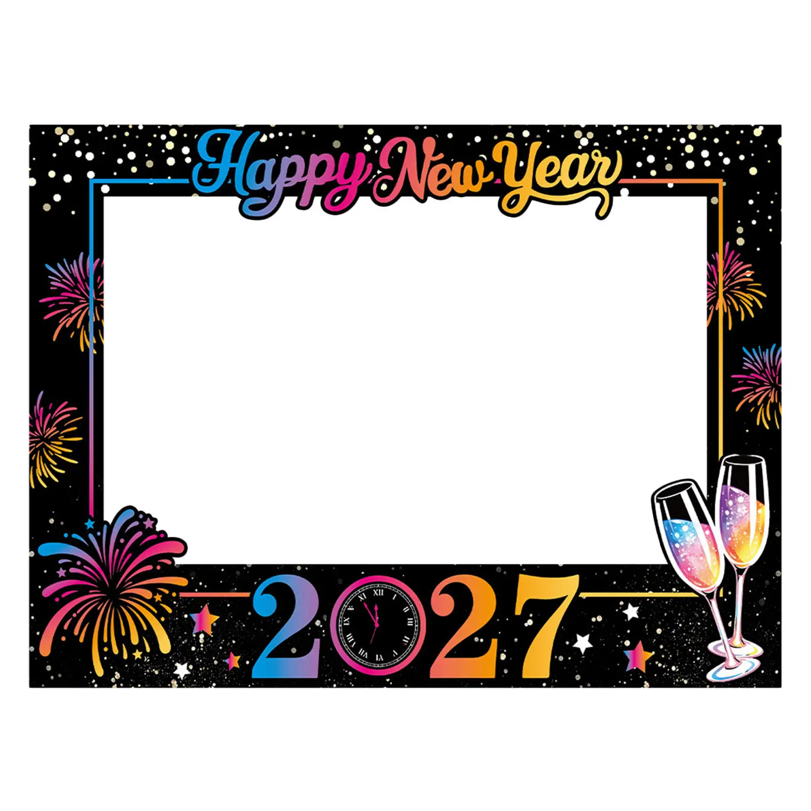 New Year 2027 Photo Booth Frame Handheld Cardboard Picture Prop Party Supply 31.5x24 Family Selfie Decor 2027 Photo Booth Frame