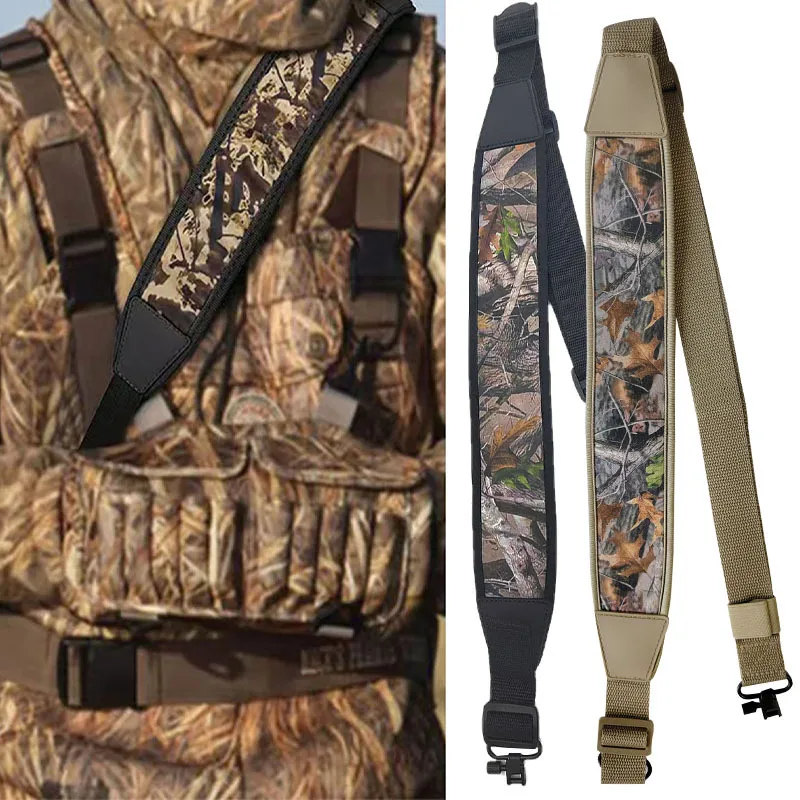 

Tactical Gun Belt Multi-Function Adjustable Non-Slip Double-Point Shoulder Strap with Swivels for Outdoors CS Hunting Shooting