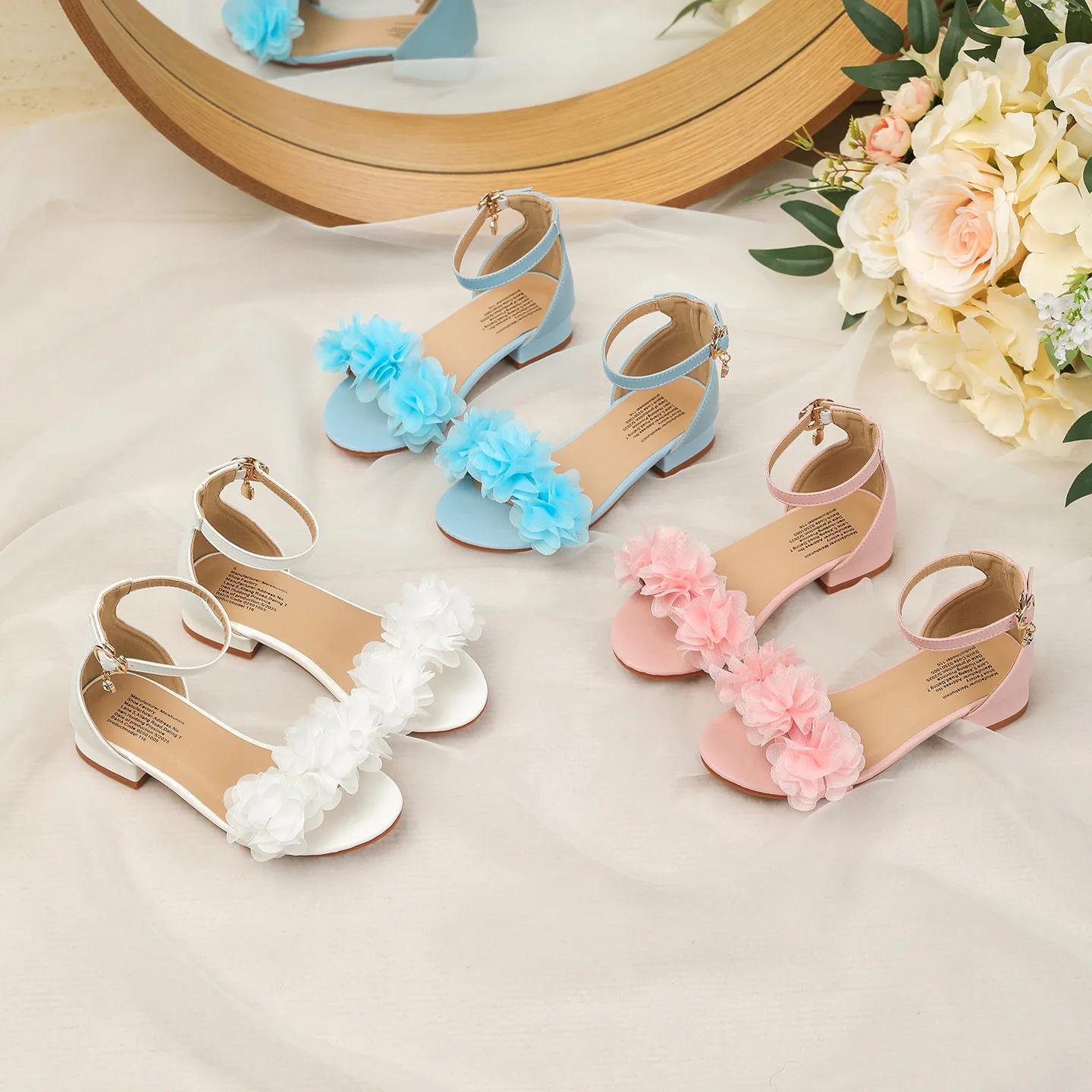 Children Princess Shoes for Wedding Party Summer Chic Girls Causal Flower Sandals Fashion Open-toe Kids Low-heels Dress Sandals