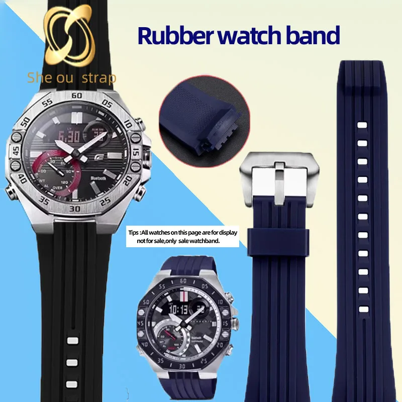 Rubber Watch band For Casio The Octagon Farm Oak  ECB-10YP ECB-10YPB ECB-950 WatchStrap 20mm  Convex Joint  Accessories