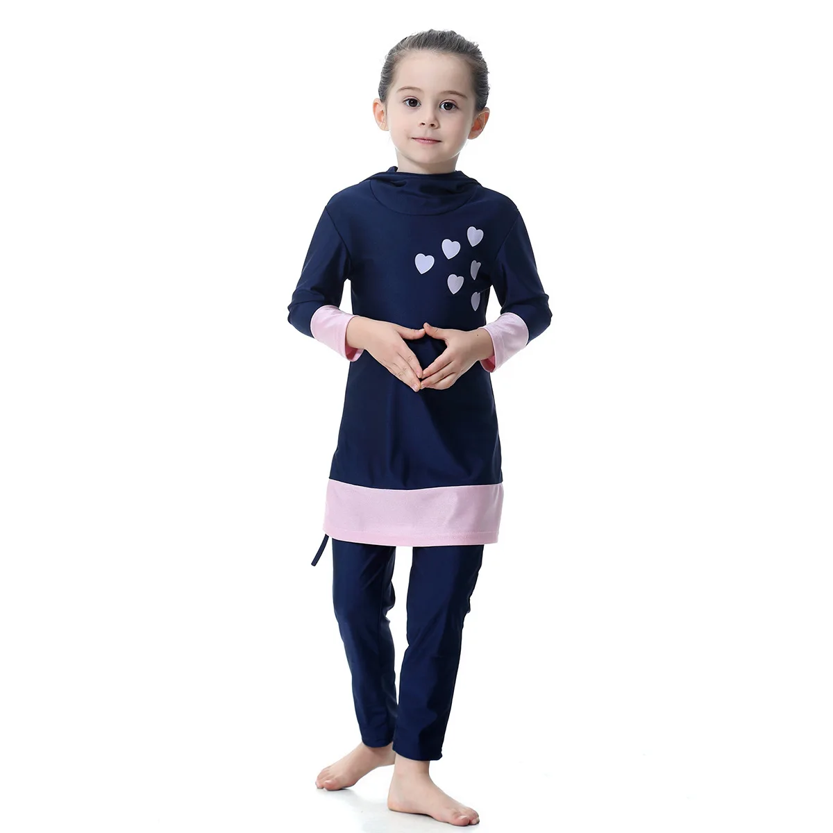 Hooded swimsuit for little girls, long sleeve, color contrast, love, lovely, new