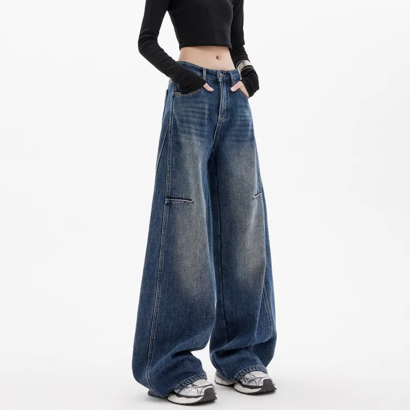 Large Size Retro Wide-leg Jeans Women's Clothing Trend Versatile New Fat MM High Waist Loose And Thin Straight Trousers