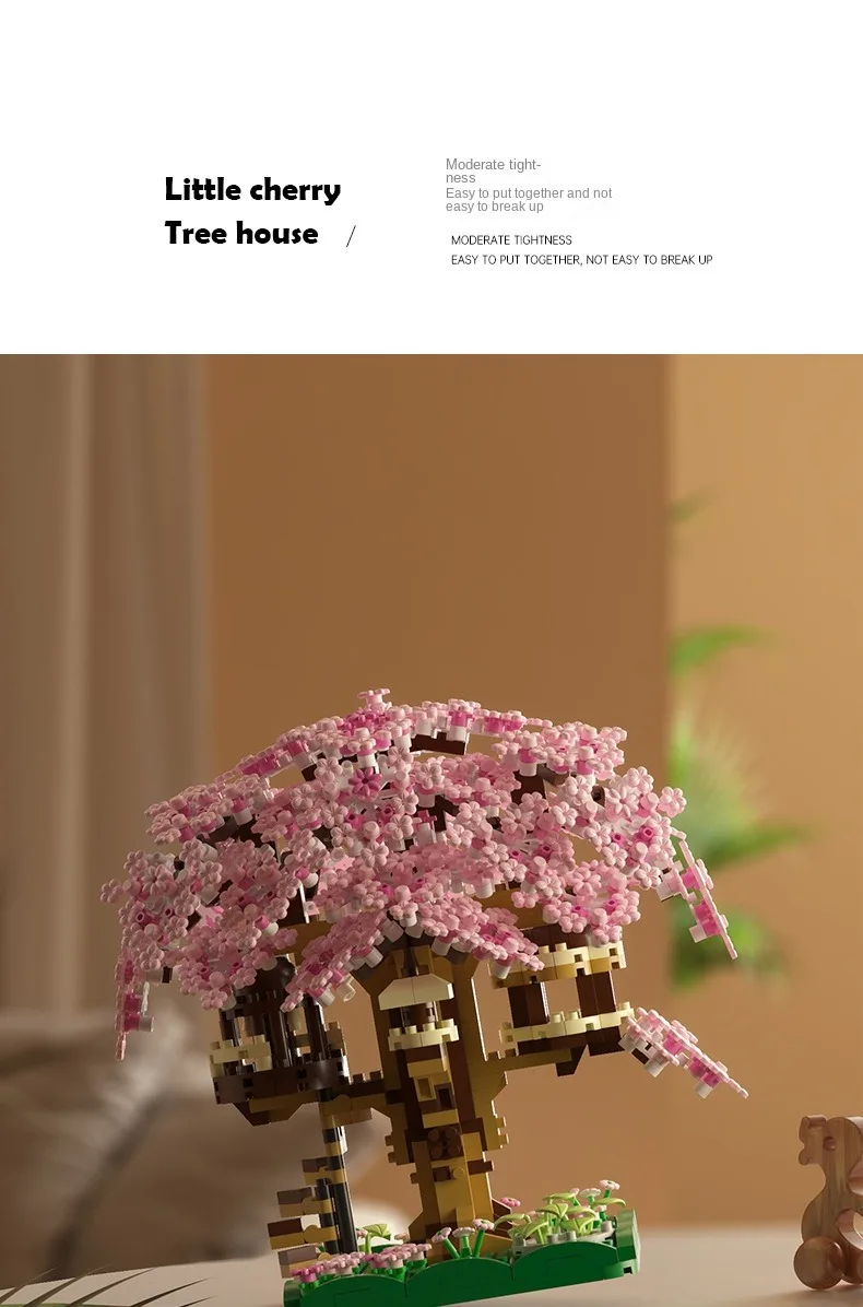 DIY Lila Romantische Kirschblüte Blume Rosa Baum Haus Montage Bausteine Klassisches Modell Miniatur Ziegel Sets Kind Geschenke – Detail 9