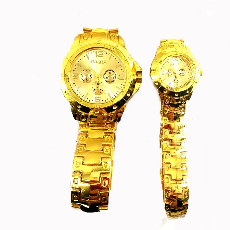 Reloj de cuarzo con esfera de tres ojos para hombre y mujer, reloj de acero Parvenu dorado, reloj informal para pareja, nuevo