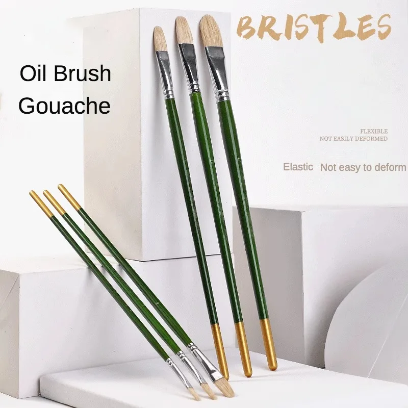 

6 Pcs Pig Bristles Green Rod Hanging Gold Tails Birch Rods Oil Paintbrush Sets Hazelnut Shaped Gouache Art Acrylic Row Pens Art