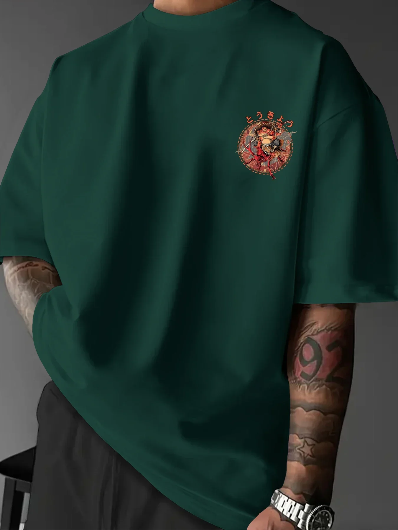 Tokyo Frog Warrior Muster 3D-Gedrucktes Schnelltrocknendes Atmungsaktives Herren-T-Shirt Ukiyo-e Street Style Sportlich Lässig Locker Trendiges Oberteil – Detail 5