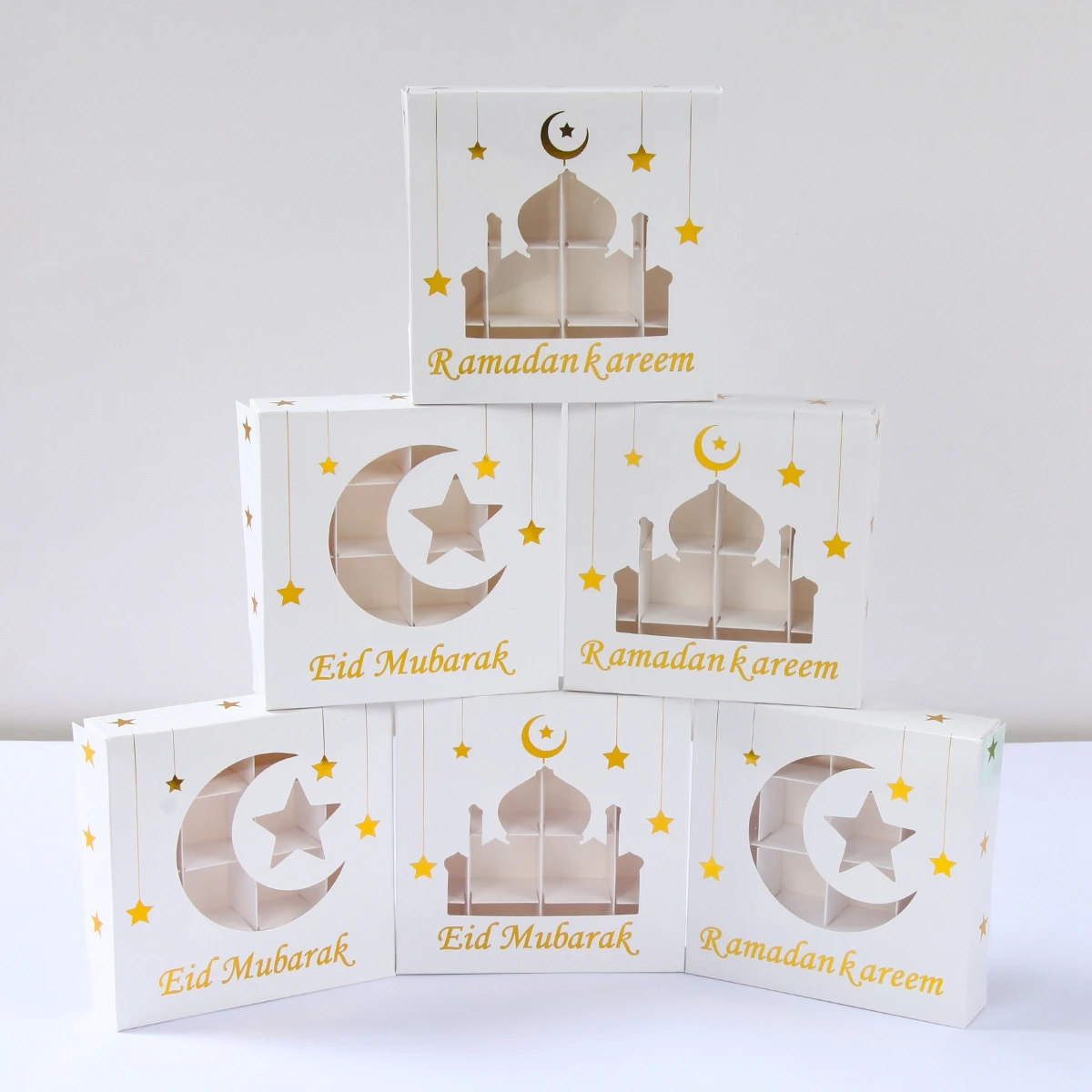 Eid Mubarak Hollow Out Cake Boxes Ramadan Kareem Decorations 2024 For Home Islamic Muslim Festival Eid Al-Fitr Party Supplies