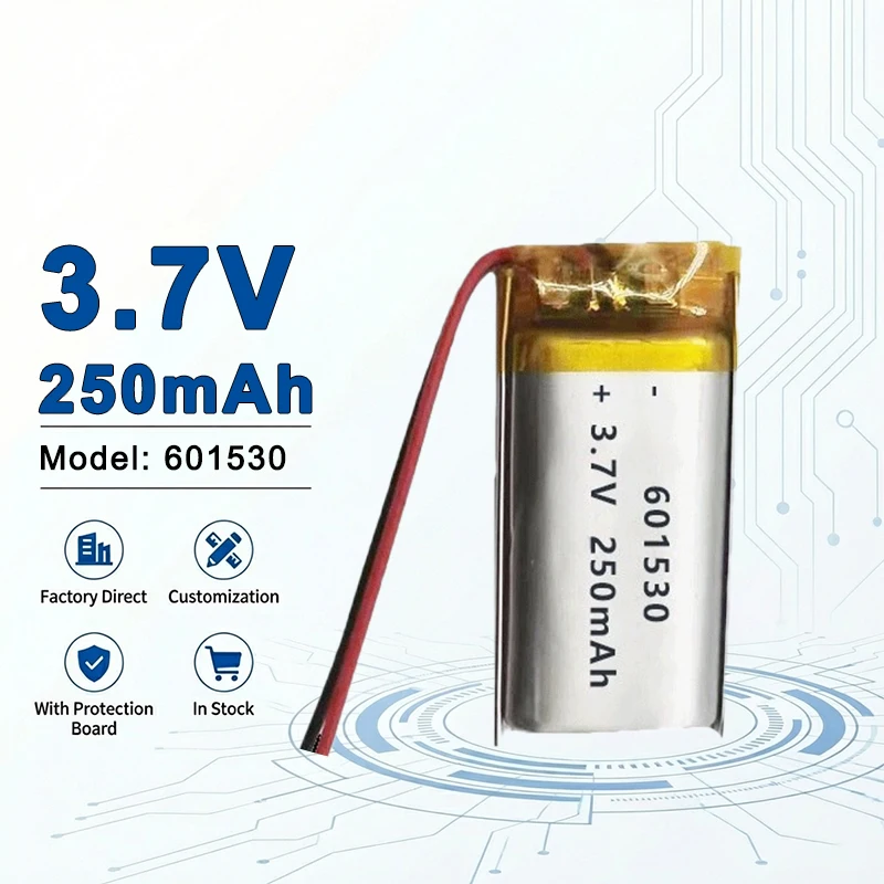 601530 3.7V 250mAh Li-Polymer Battery Rechargeable Lipo Cell for Bluetooth Headset Wearables Mini Gadgets 601550 602025 602030