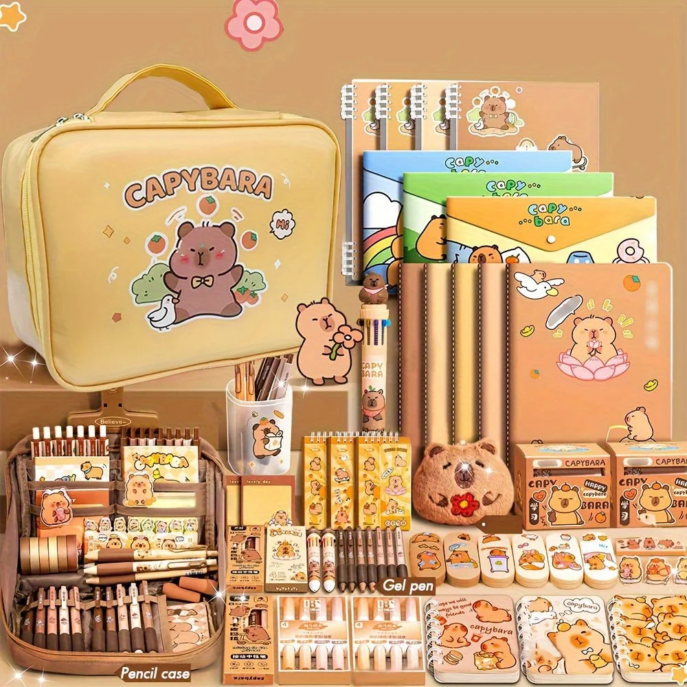 Kawaii Capybara Stationery Gift Set For Students Featuring Soft Grip Pens Notebook Pencil Case And Study Essentials Pack Gift