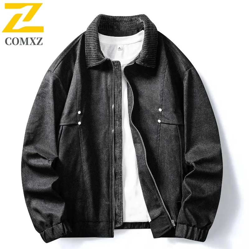 

COMXZ 2025 Men Business Casual Jacket Turn Collar Fake Two Piece Trend Brand Outerwear Lightweight Office Wear Comfort Fit Coat
